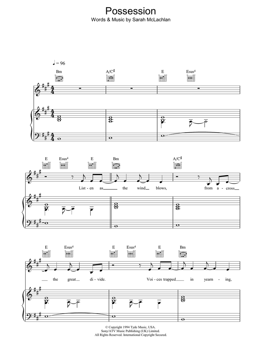 Possession Piano, Vocal, Guitar scores gallery preview page 1