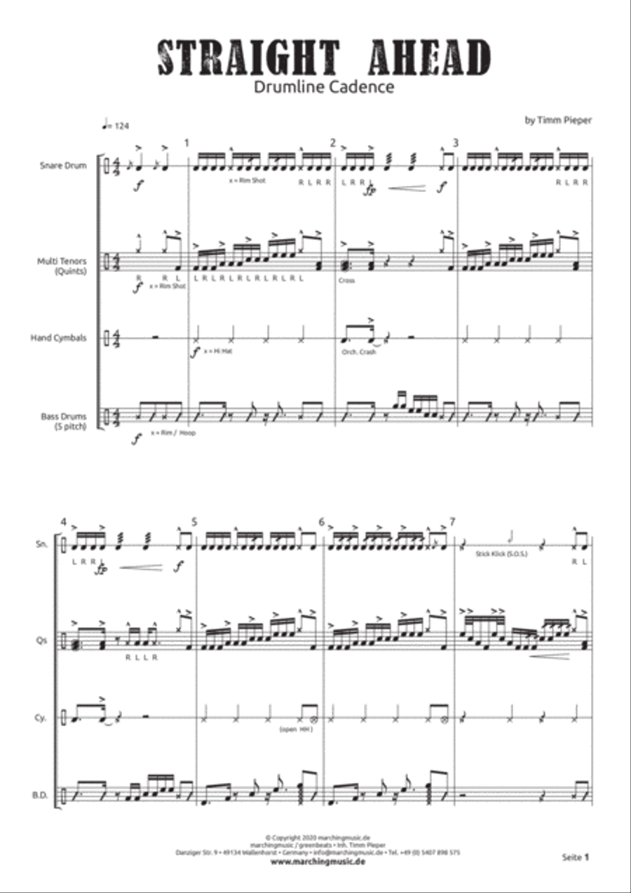 STRAIGHT AHEAD (Drumline Cadence) Marching Band scores gallery preview page 2