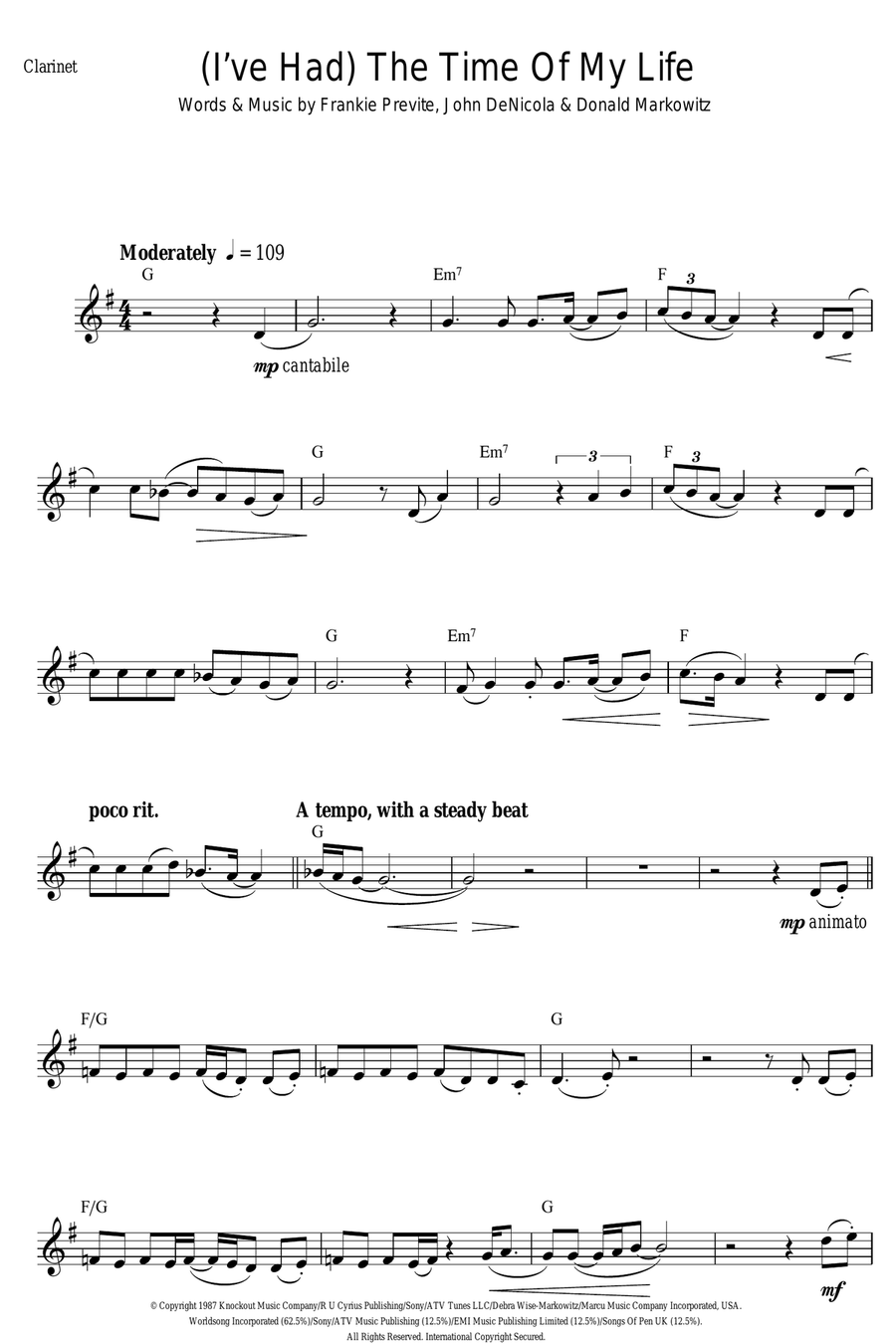 (I've Had) The Time Of My Life Clarinet Solo scores gallery preview page 1