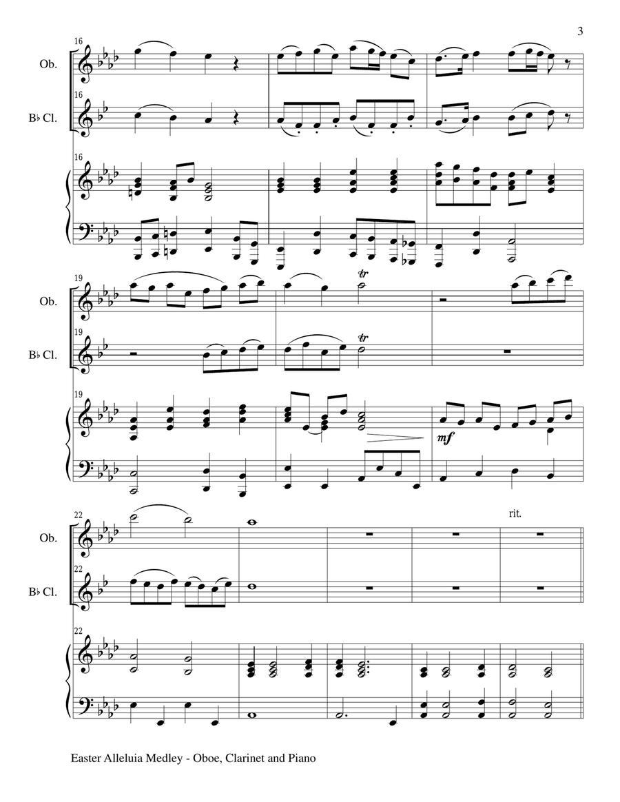 EASTER ALLELUIA MEDLEY (Trio – Oboe, Bb Clarinet/Piano) Score and Parts Small Ensemble scores gallery preview page 3
