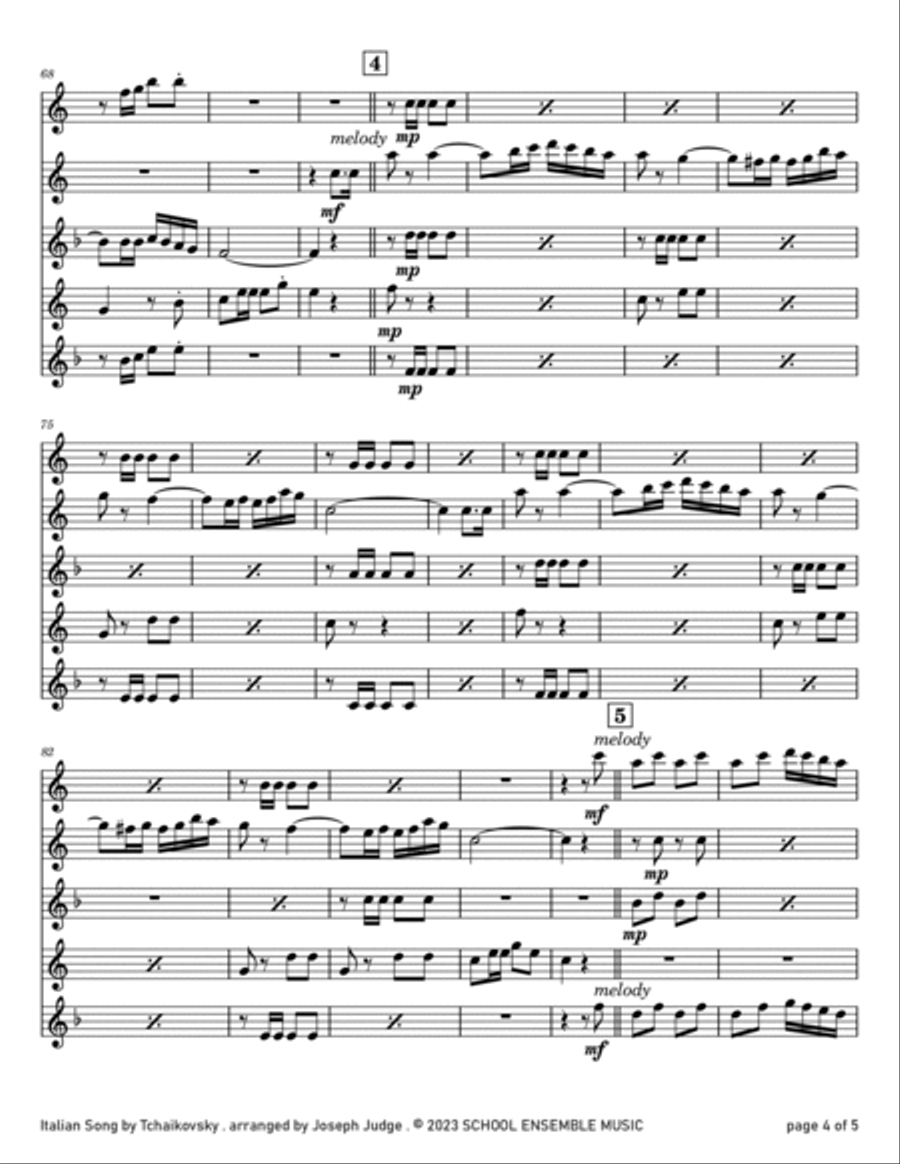 Italian Song by Tchaikovsky for Saxophone Quartet in Schools Saxophone Quartet scores gallery preview page 4