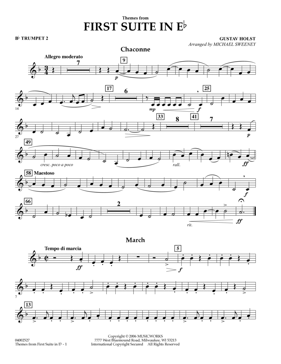 First Suite In E Flat Themes From Bb Trumpet 2 by Gustav Holst B Flat Trumpet Digital Sheet Music Sheet Music Plus