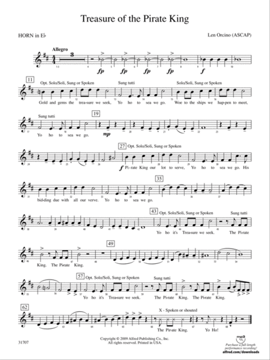 Treasure of the Pirate King: (World Part) 1st Horn in E-flat Concert Band scores gallery preview page 1