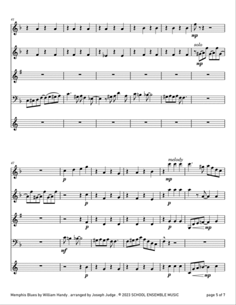 Memphis Blues by Handy for Woodwind Quartet in Schools Memphis Blues by Handy for Woodwind Quartet in Schools Woodwind Quartet scores gallery preview page 5