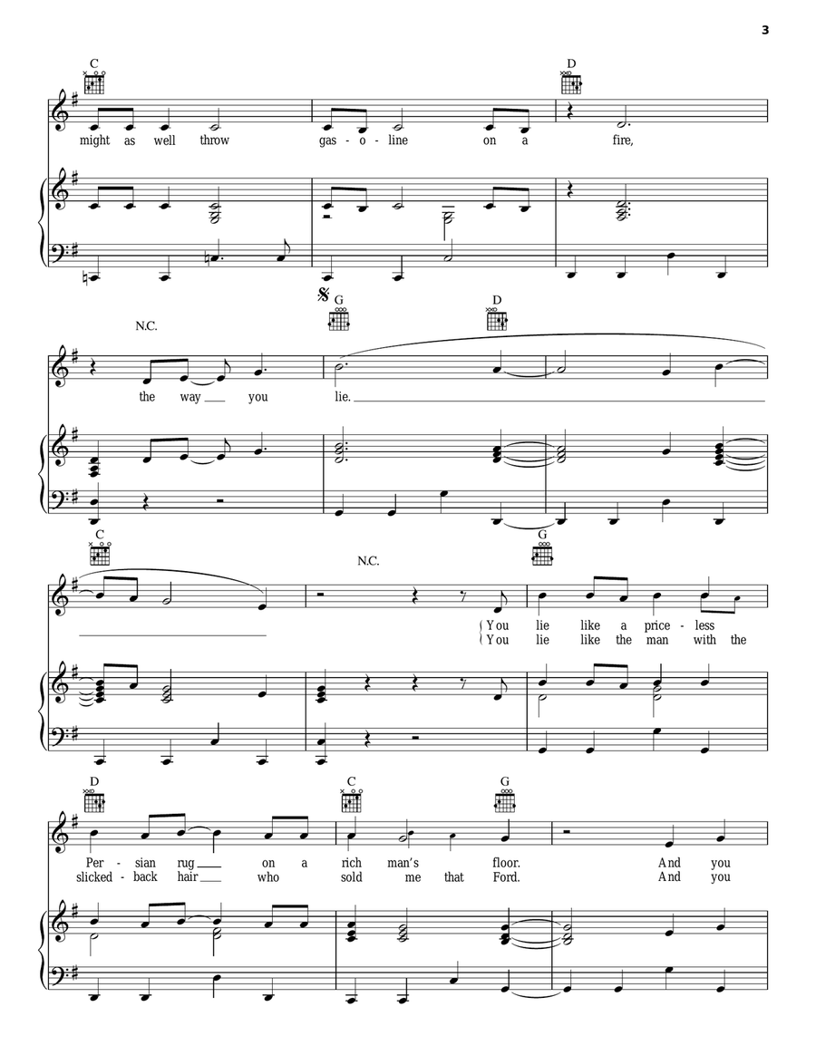 You Lie Piano, Vocal, Guitar scores gallery preview page 3