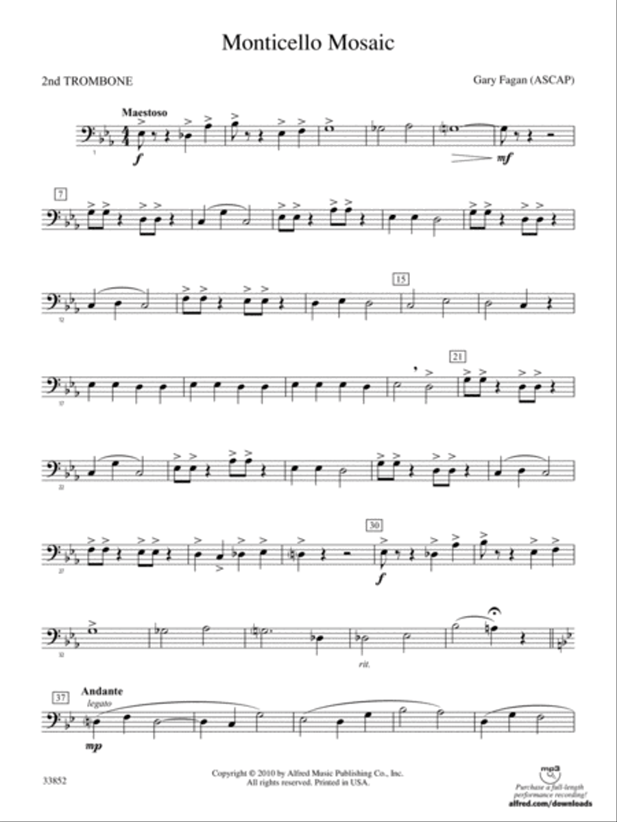 Monticello Mosaic: 2nd Trombone Concert Band scores gallery preview page 1