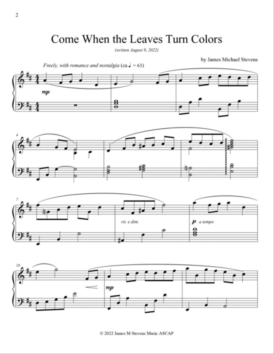 Come When the Leaves Turn Colors Piano Solo scores gallery preview page 2