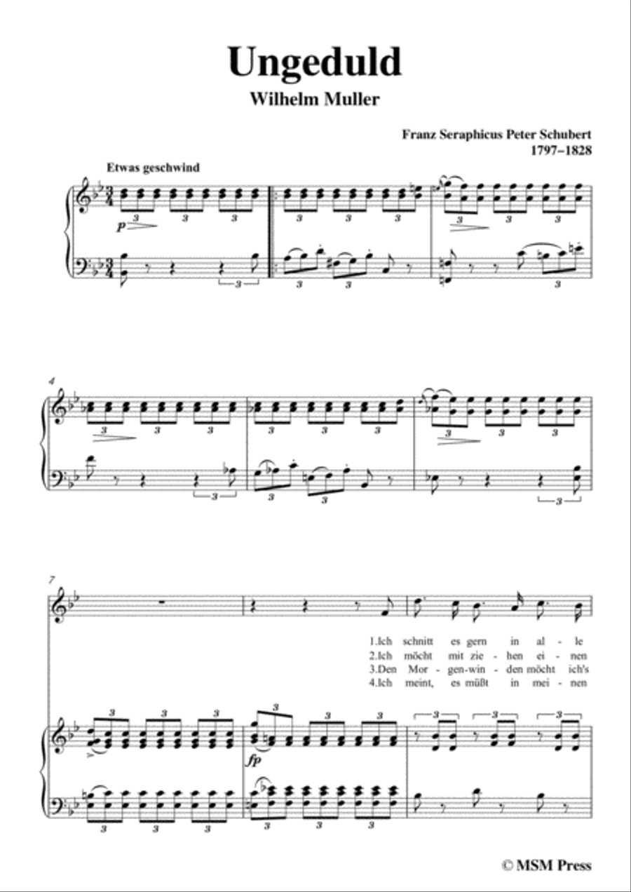 Schubert-Ungeduld in B flat Major,for voice and piano Voice Solo scores gallery preview page 3