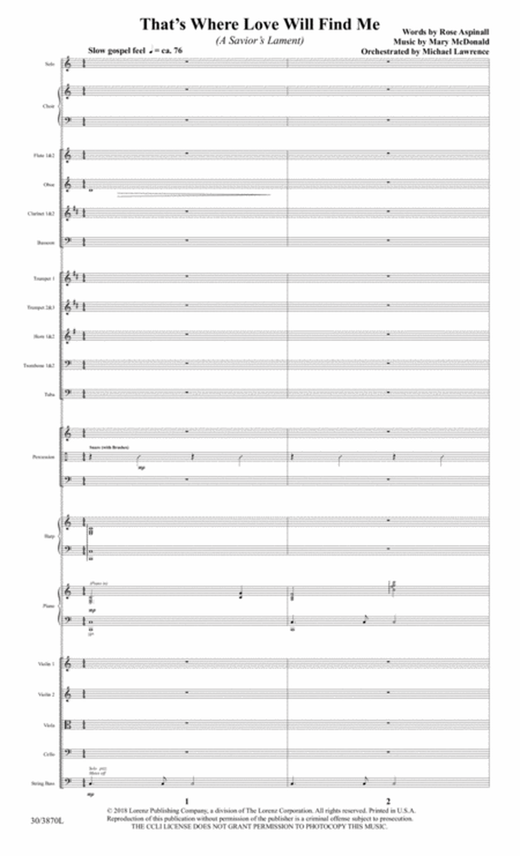 That's Where Love Will Find Me - Downloadable Orchestral Score and Parts