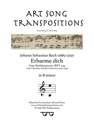 Book cover for BACH: Erbarme dich, BWV 244 (transposed to B minor)