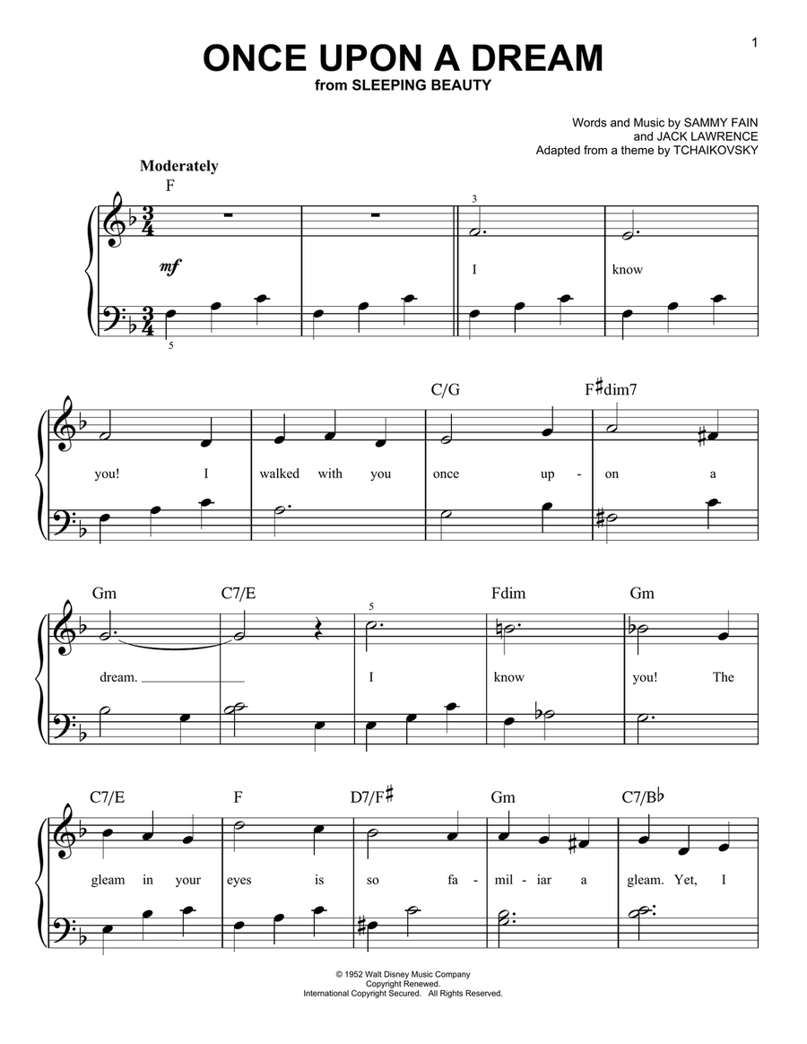 Once Upon A Dream (from Sleeping Beauty) Easy Piano scores gallery preview page 1