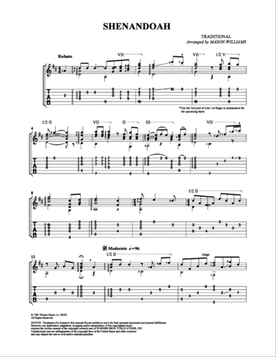 Shenandoah Shenandoah Guitar Tablature scores gallery preview page 1