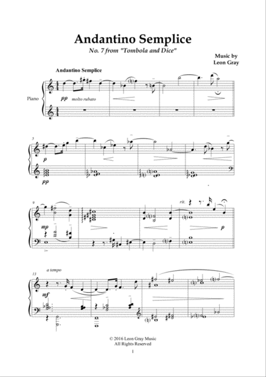 Andantino Semplice, Tombola and Dice (No. 7), Leon Gray Piano Solo scores gallery preview page 2