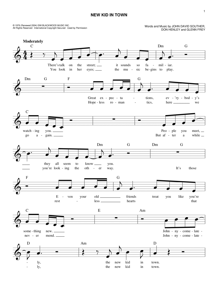 New Kid In Town Piano scores gallery preview page 1
