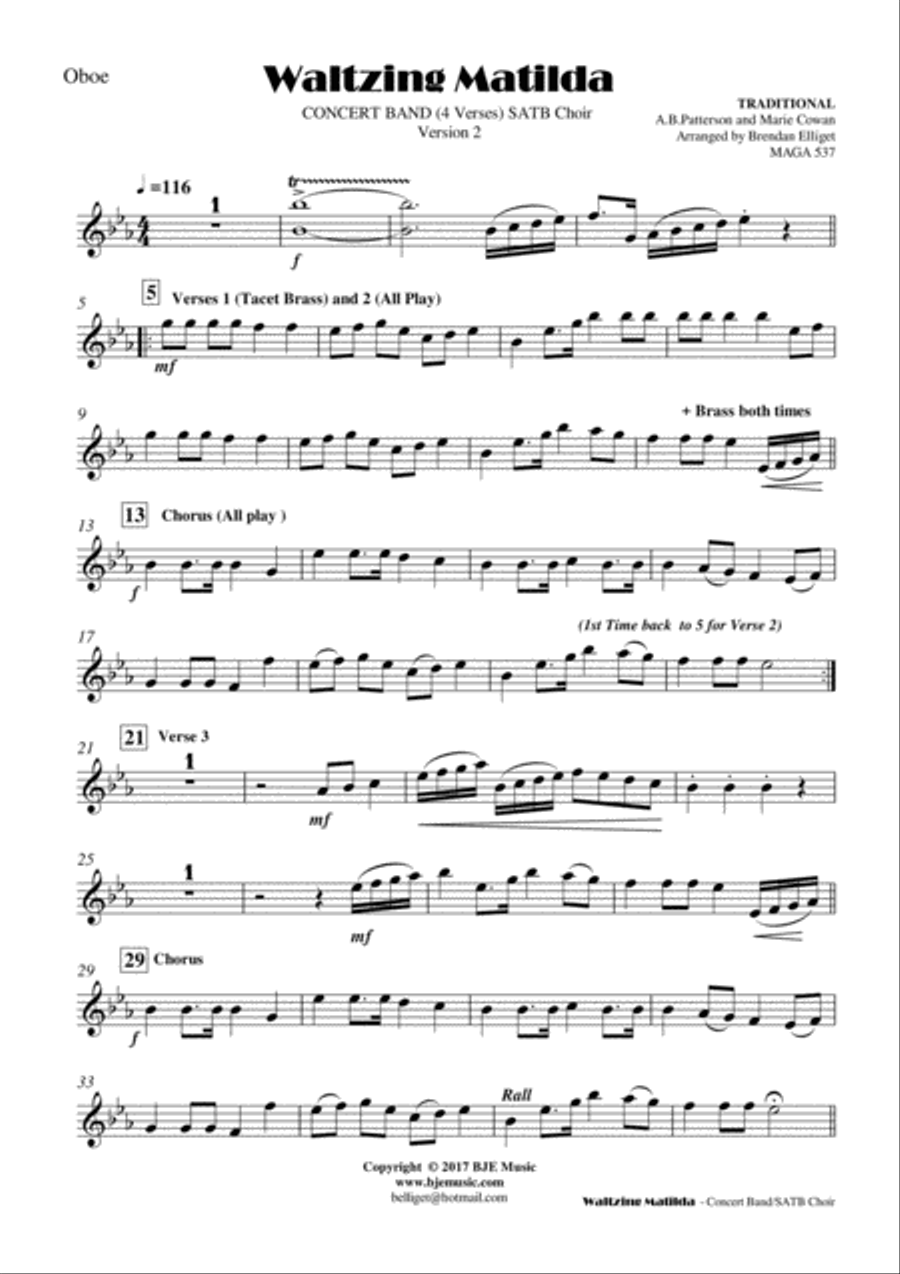Waltzing Matilda - Concert Band with SATB Choir 4-Part scores gallery preview page 4