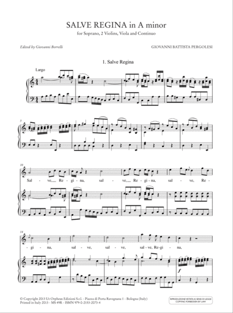 Salve Regina in A minor for Soprano, 2 Violins, Viola and Continuo Voice scores gallery preview page 2