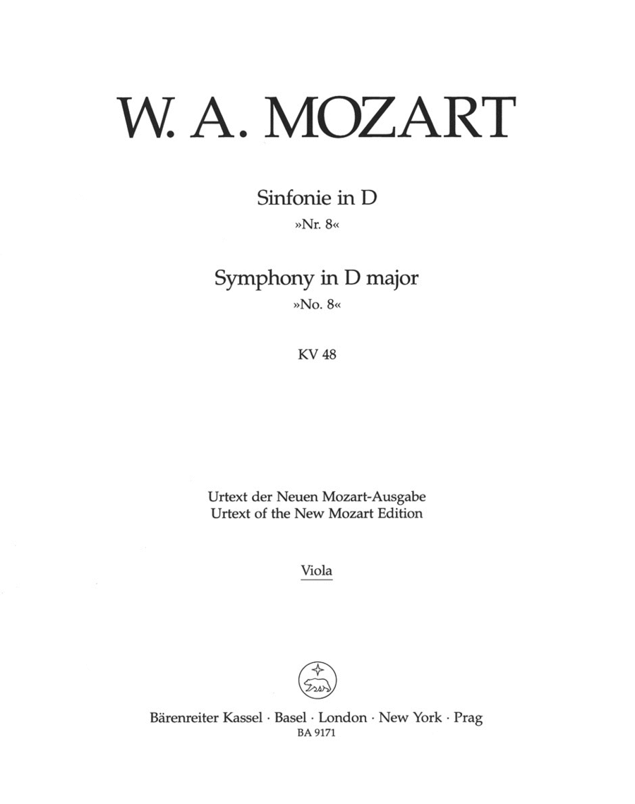 Symphony, No. 8 D major, KV 48 Viola scores gallery preview page 1