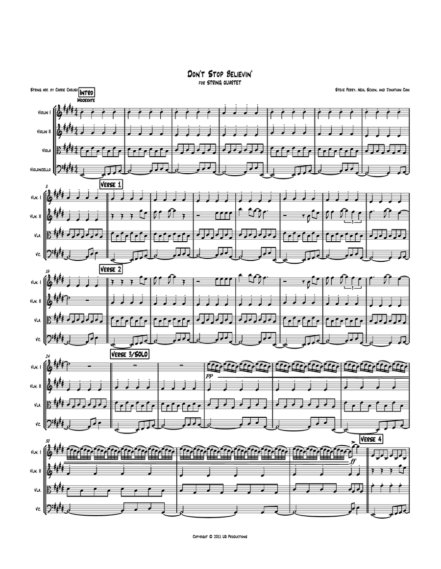 Don't Stop Believin' String Quartet scores gallery preview page 1