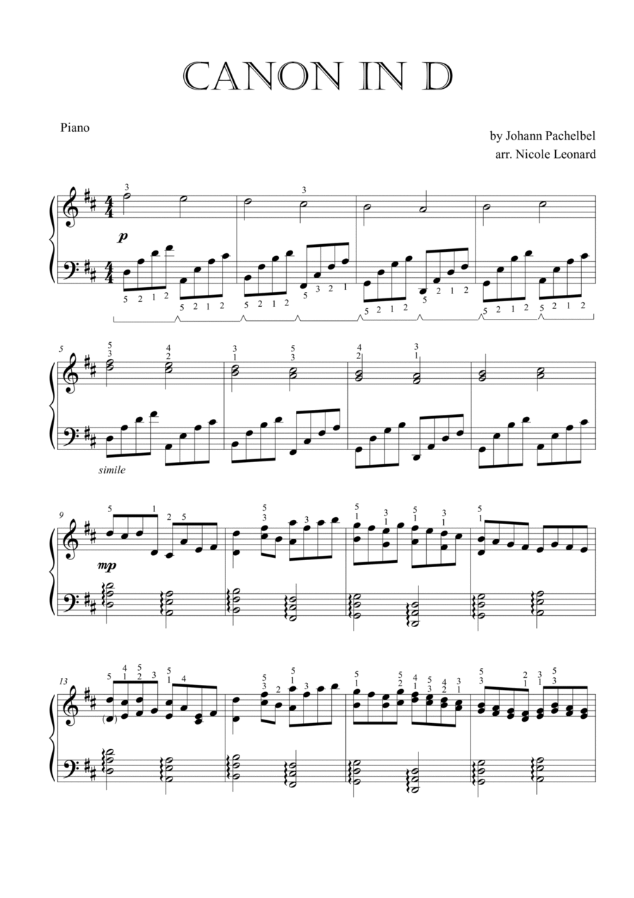 Canon in D - Pachelbel (intermediate piano) by Johann Pachelbel - Piano  Solo - Digital Sheet Music | Sheet Music Plus