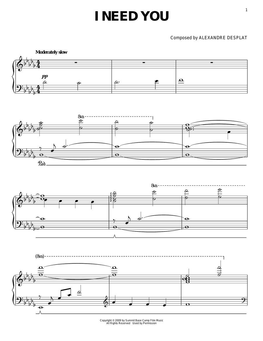 I Need You (from The Twilight Saga: New Moon) Piano Solo scores gallery preview page 1