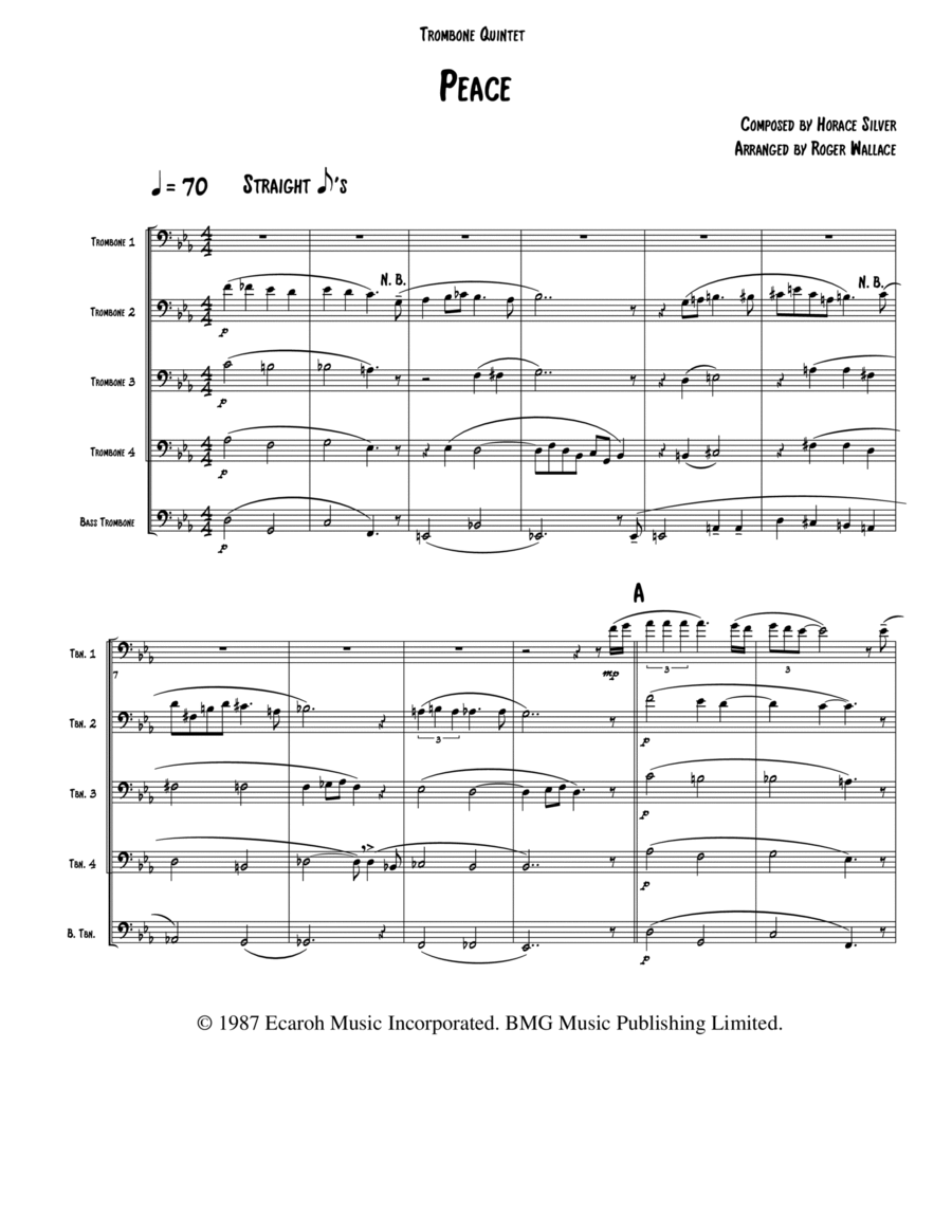 Peace Brass Quintet scores gallery preview page 1