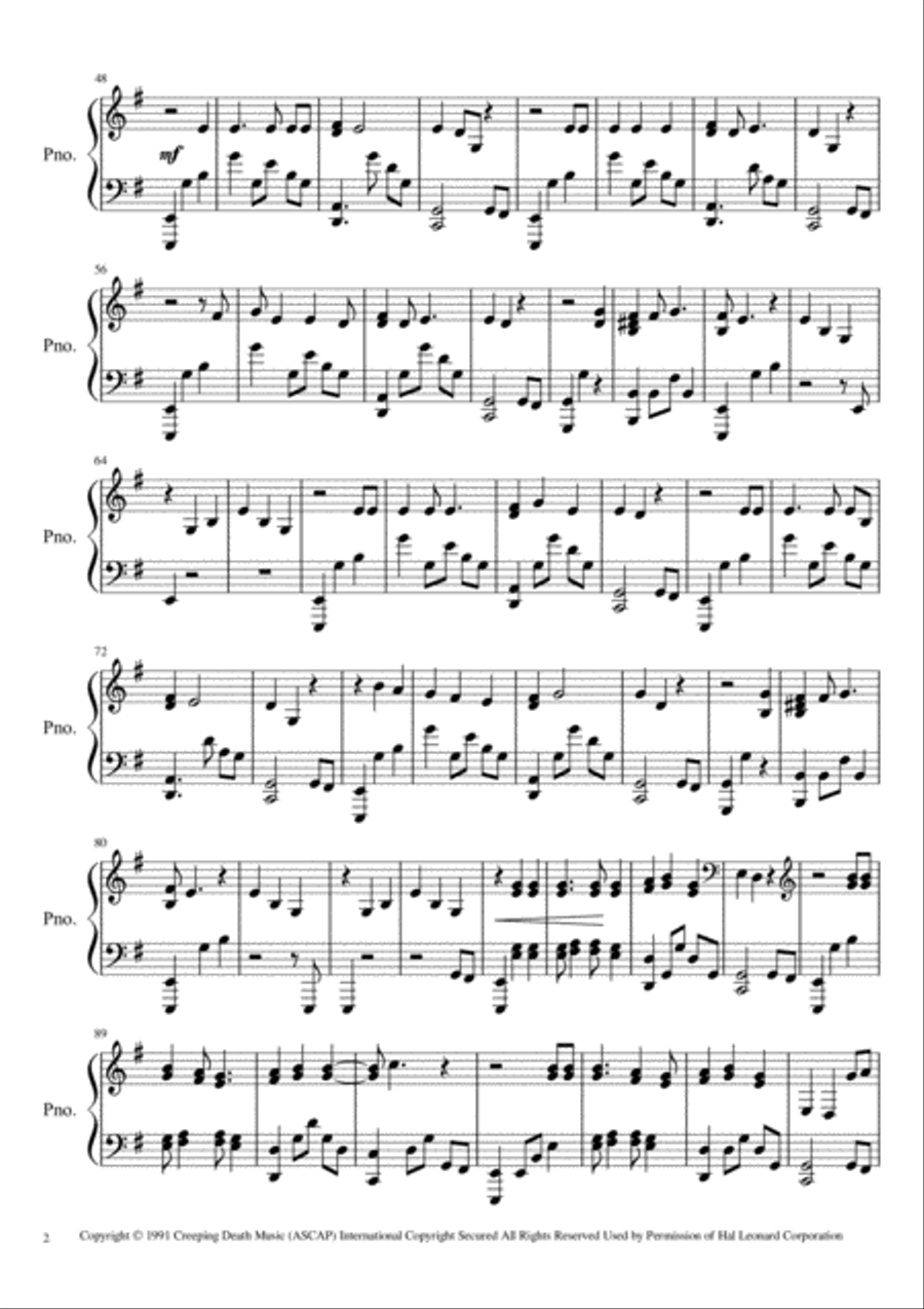 Nothing Else Matters Piano Solo scores gallery preview page 2