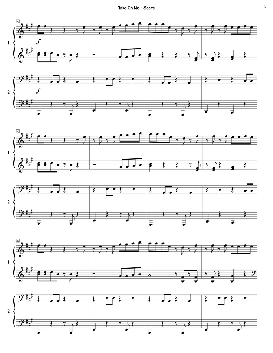 Take On Me 1 Piano, 4-Hands scores gallery preview page 3