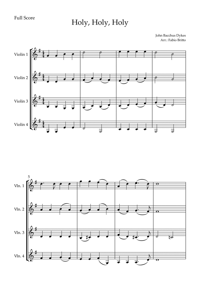 Holy, Holy, Holy (Traditional Christian Song) for Violin Quartet image number null