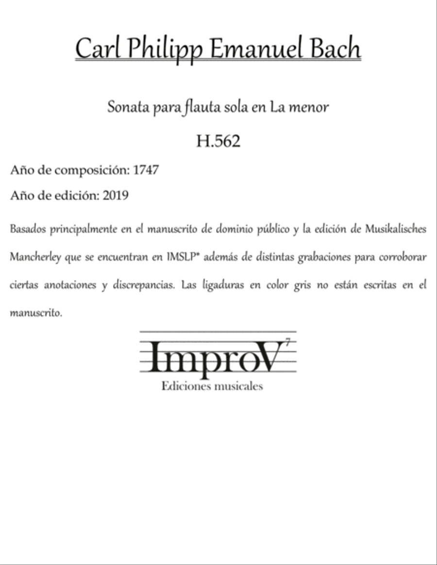 Flute Sonata in A minor H.562 Flute Solo scores gallery preview page 1