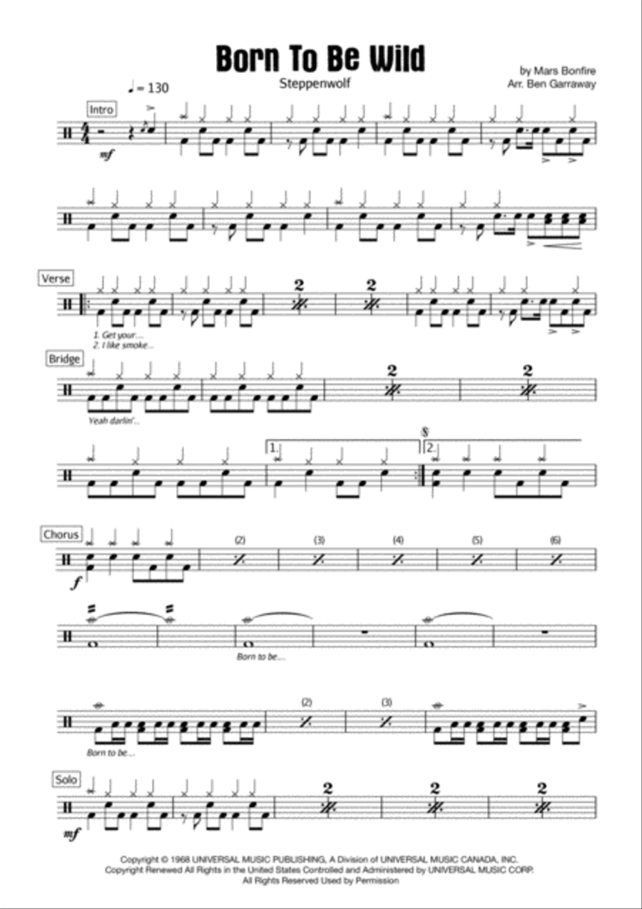 Born To Be Wild Drum Set scores gallery preview page 1