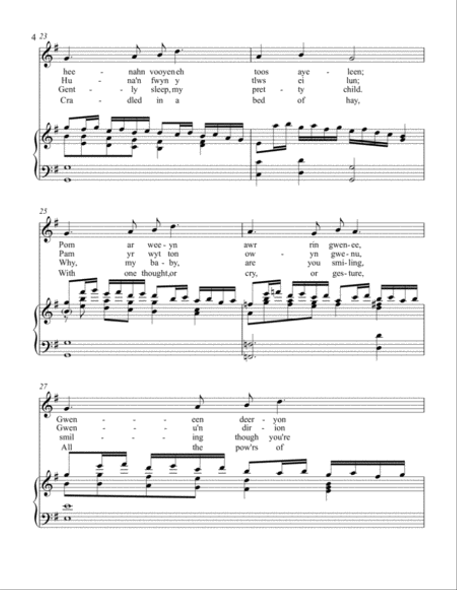 Suo gan/Welsh lullaby - original and Christmas lyrics - high voice High Voice scores gallery preview page 4