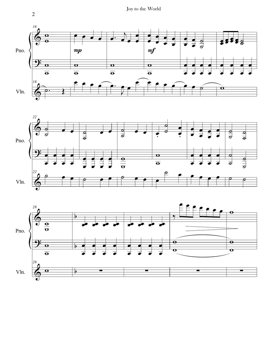 Joy to the World (Piano & Violin) Contemporary Style Joy to the World (Piano & Violin) Contemporary Style String Duet scores gallery preview page 2