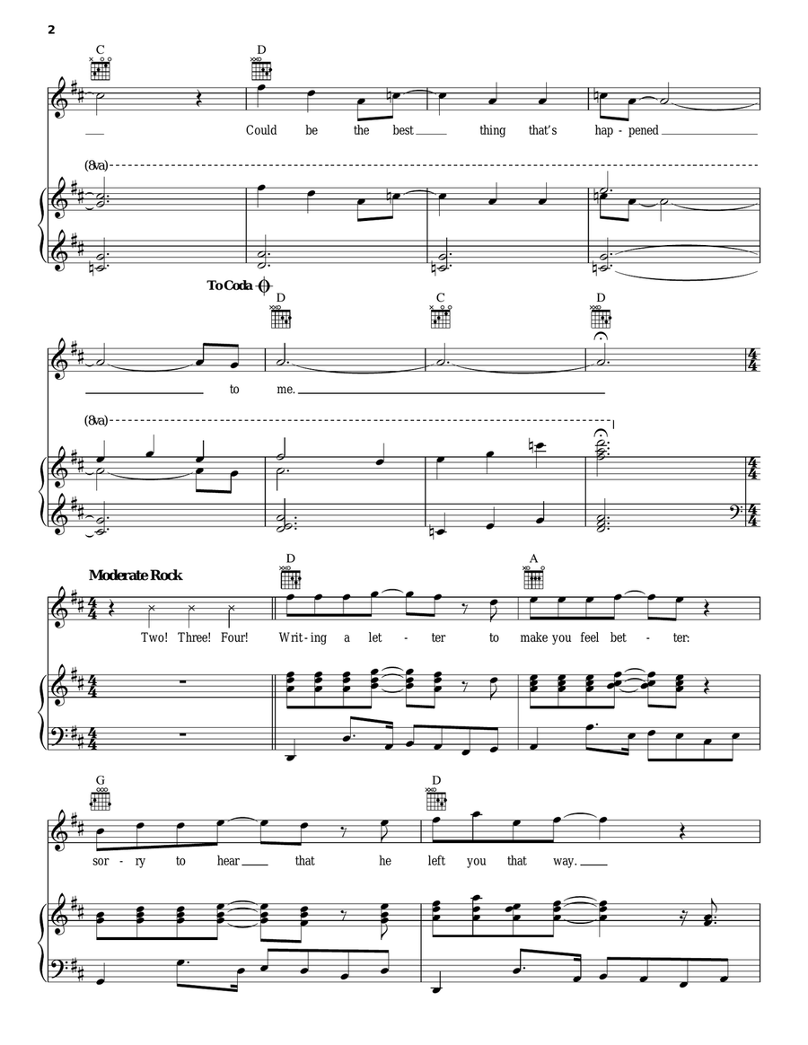 Dear Eloise Piano, Vocal, Guitar scores gallery preview page 2