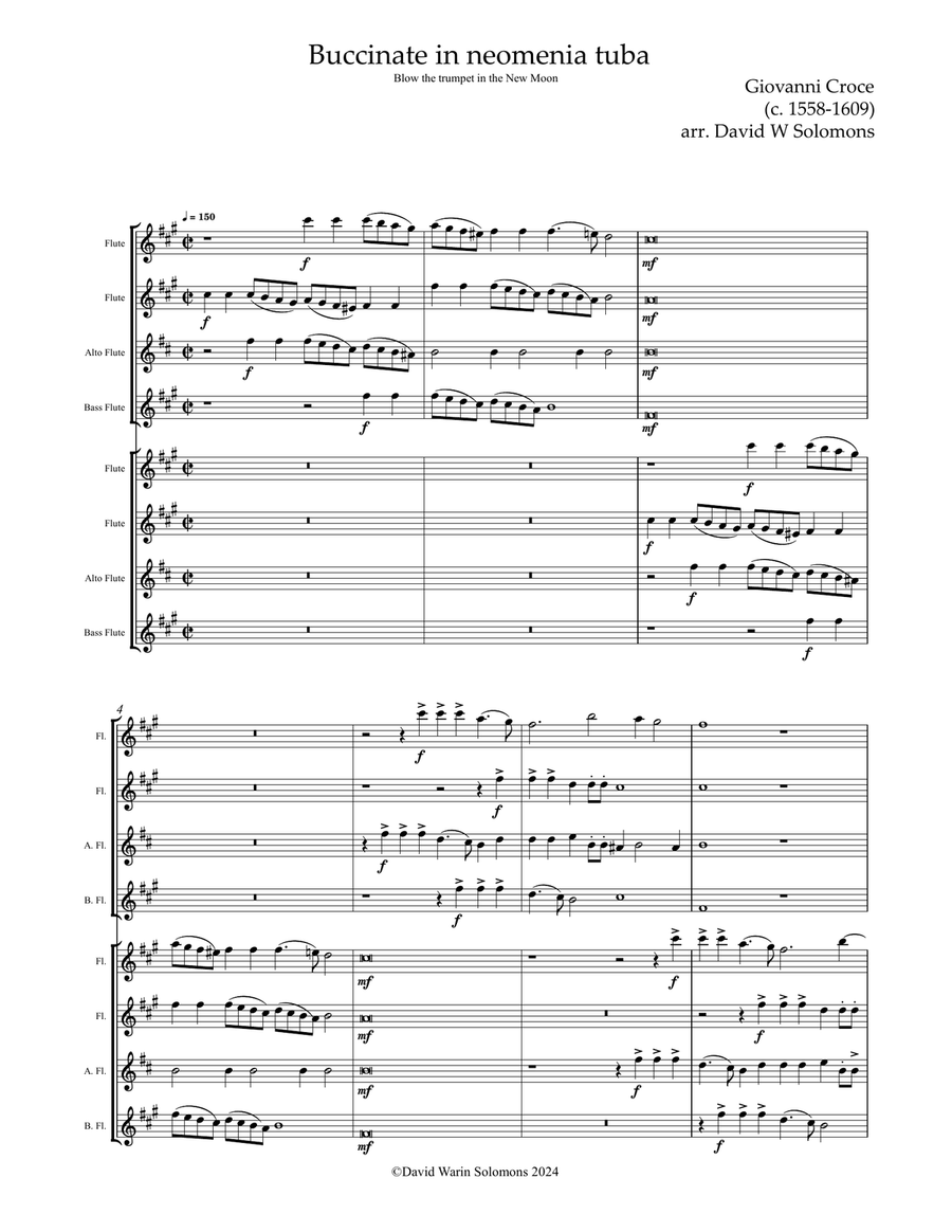 Buccinate in Neomenia Tuba (Blow the trumpet in the new moon) by Giovanni Croce for flute choir Flute Choir scores gallery preview page 1