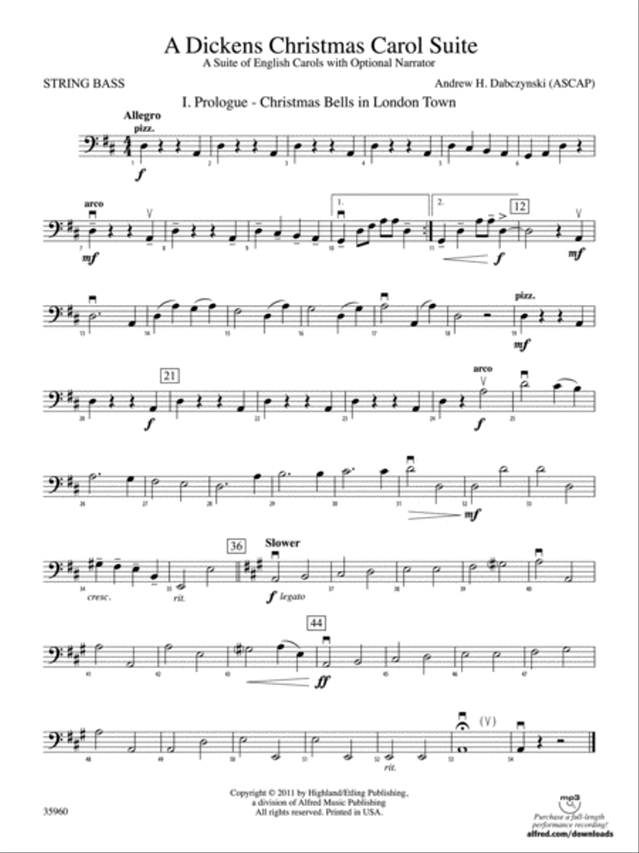 A Dickens Christmas Carol Suite: String Bass String Orchestra scores gallery preview page 1