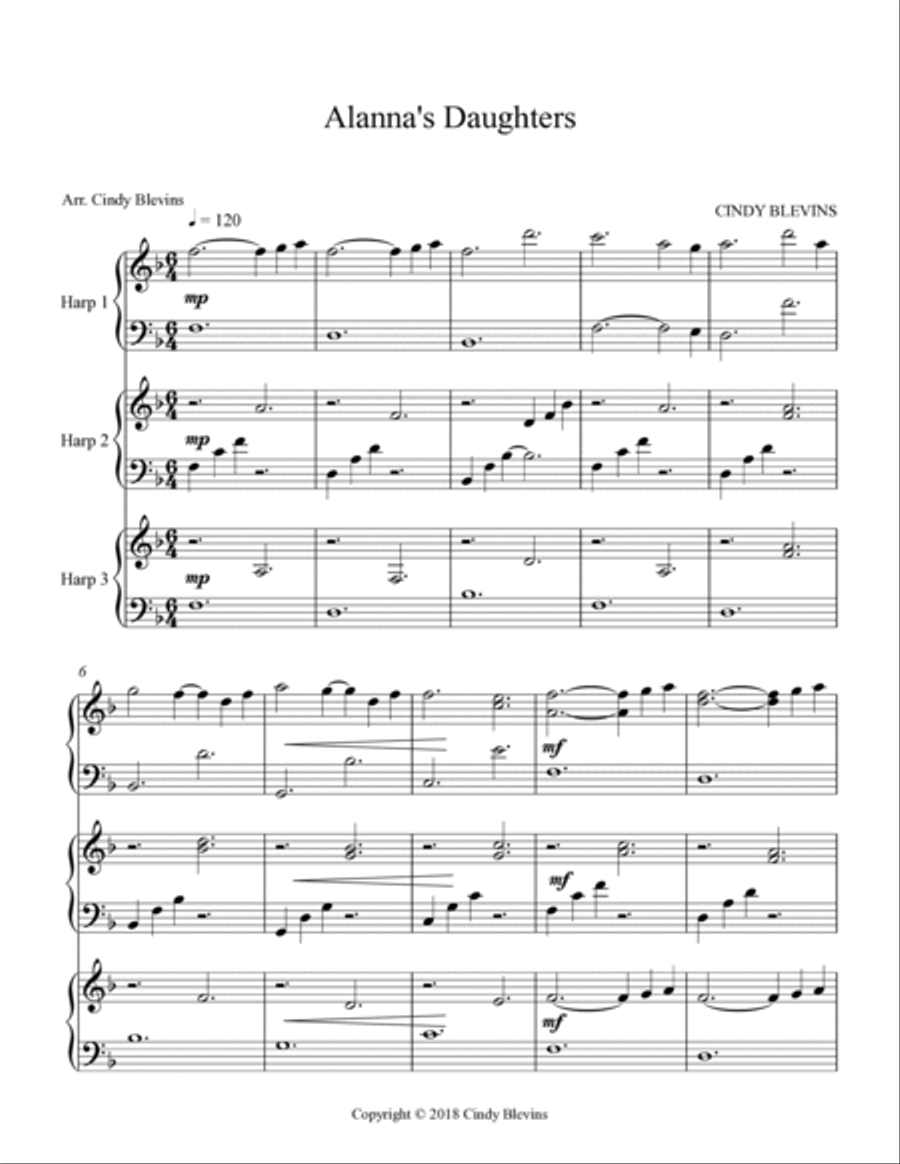 Alanna's Daughters, for Harp Trio Harp scores gallery preview page 2