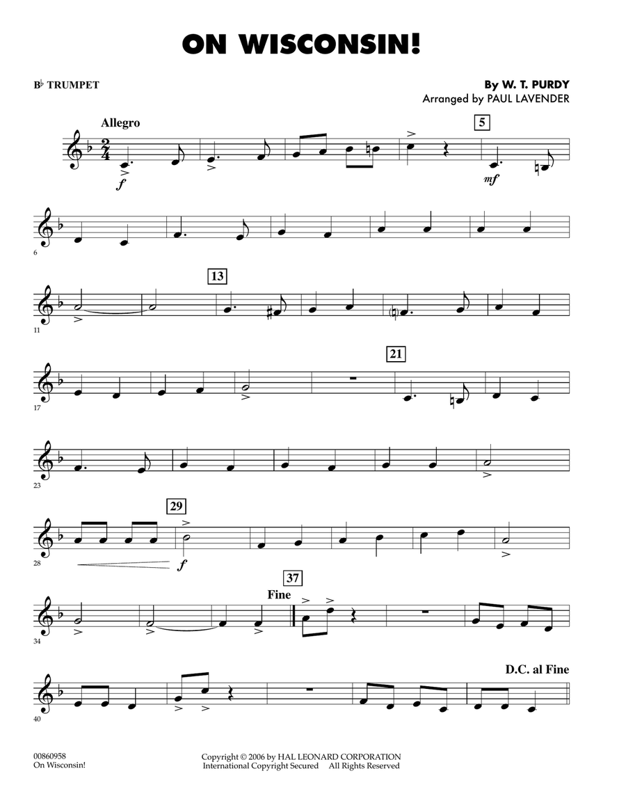 On Wisconsin! - Bb Trumpet Concert Band scores gallery preview page 1