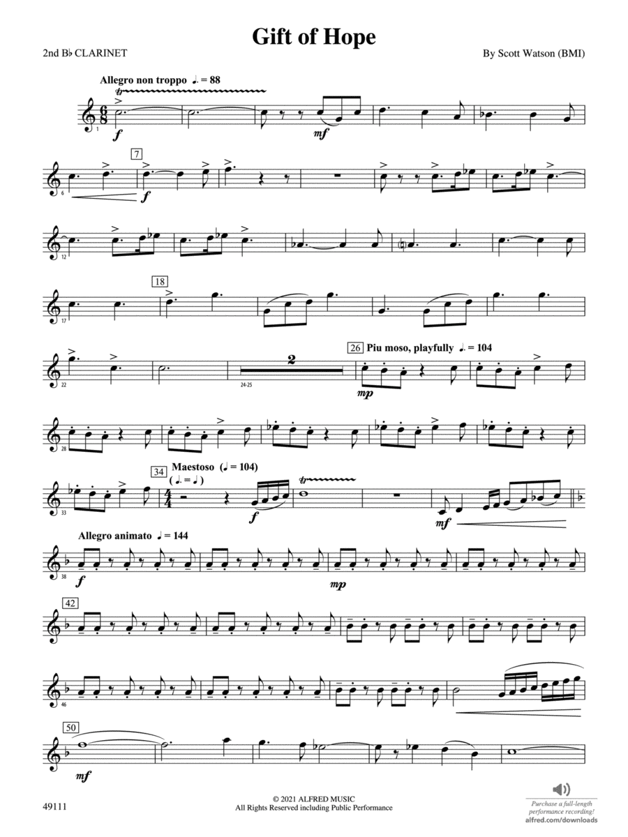 Gift of Hope: 2nd B-flat Clarinet Concert Band scores gallery preview page 1
