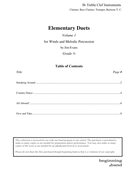 Elementary Duets, Volume 1, for Clarinet, Bass Clarinet, Trumpet, and Baritone T. C. image number null
