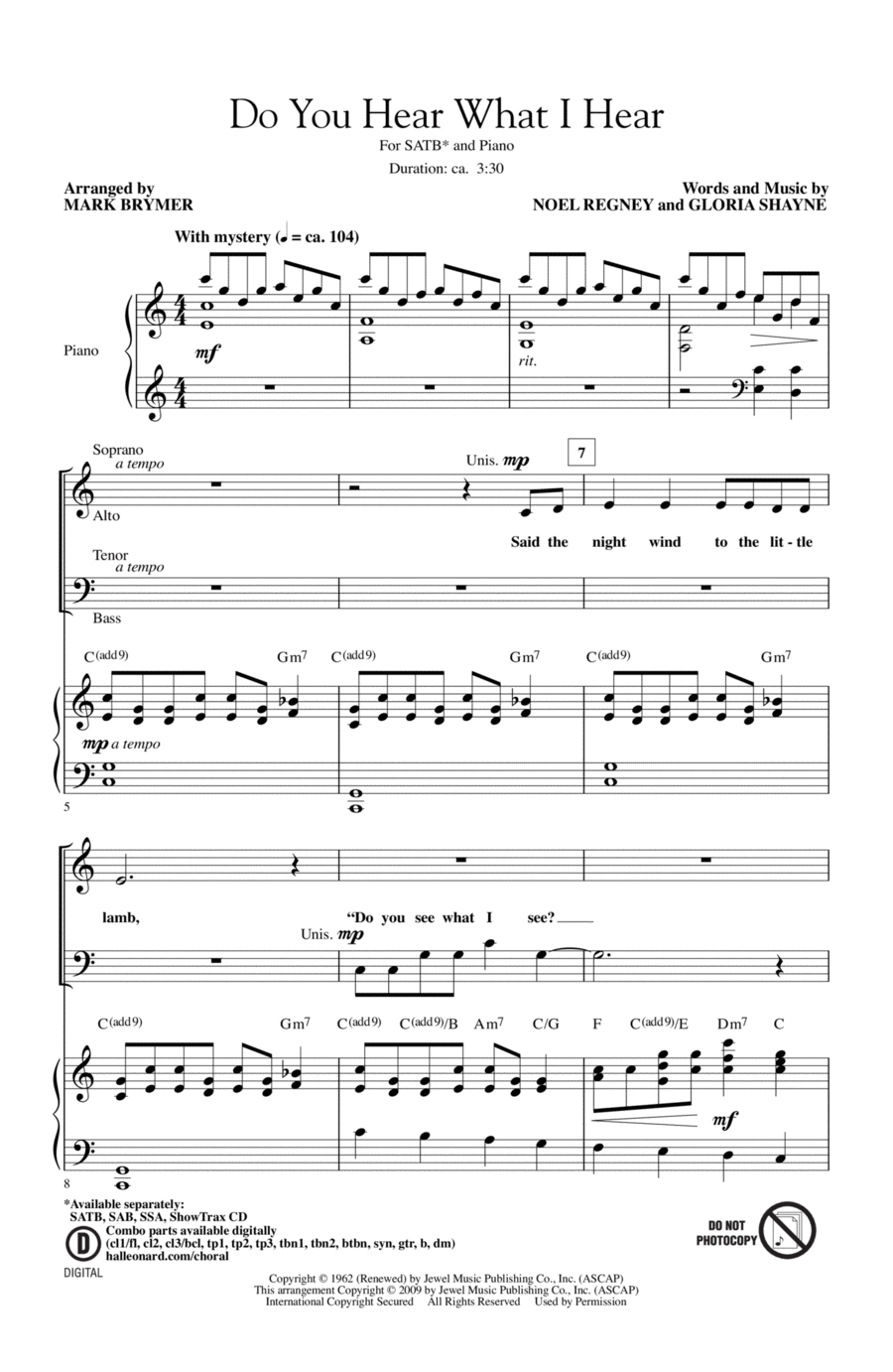 Do You Hear What I Hear (arr. Mark Brymer) 4-Part scores gallery preview page 1