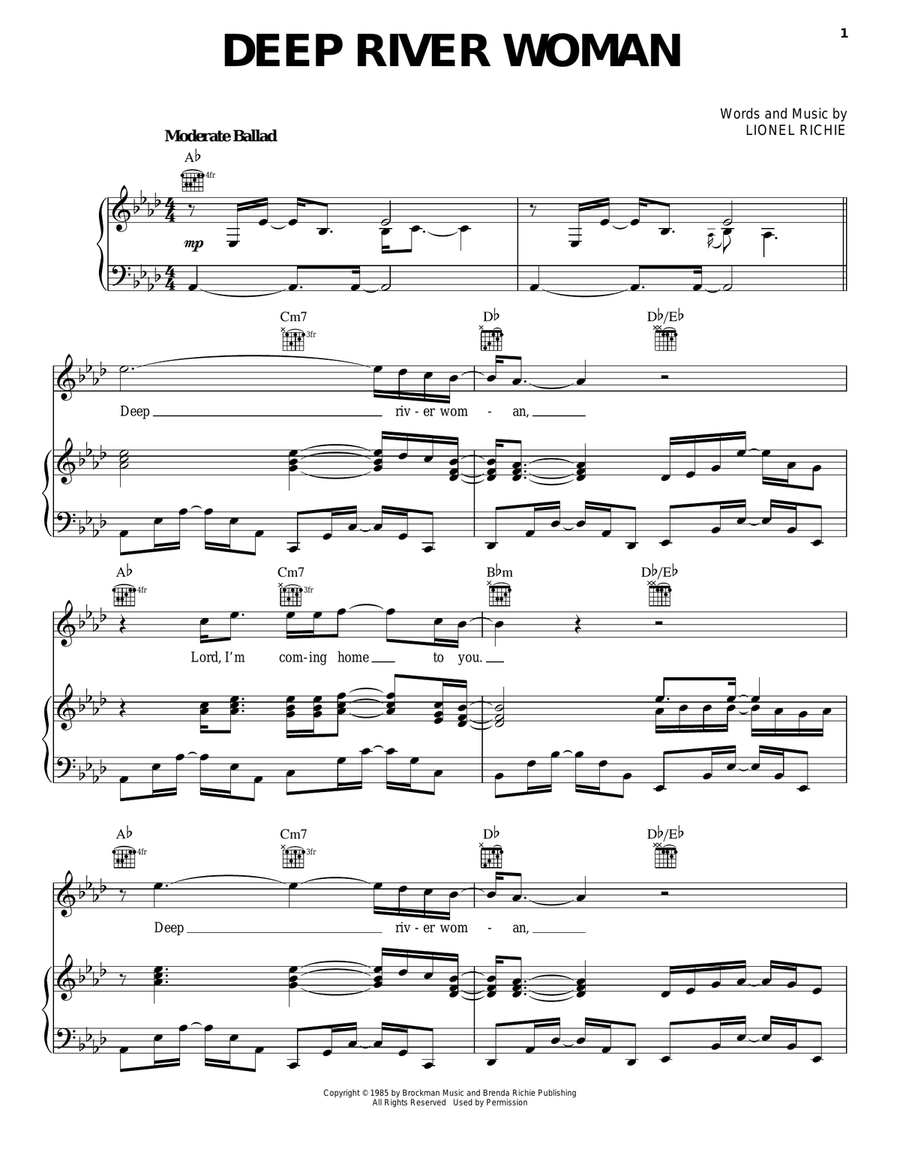 Deep River Woman Piano, Vocal, Guitar scores gallery preview page 1