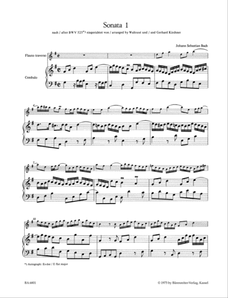 Six Sonatas after BWV 525-530 for Flute and Harpsichord obbligato