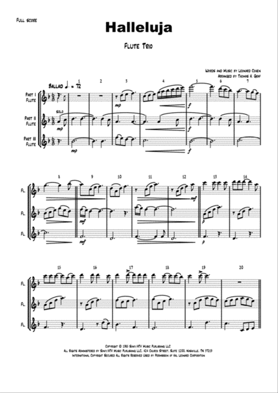 Hallelujah Woodwind Ensemble scores gallery preview page 1