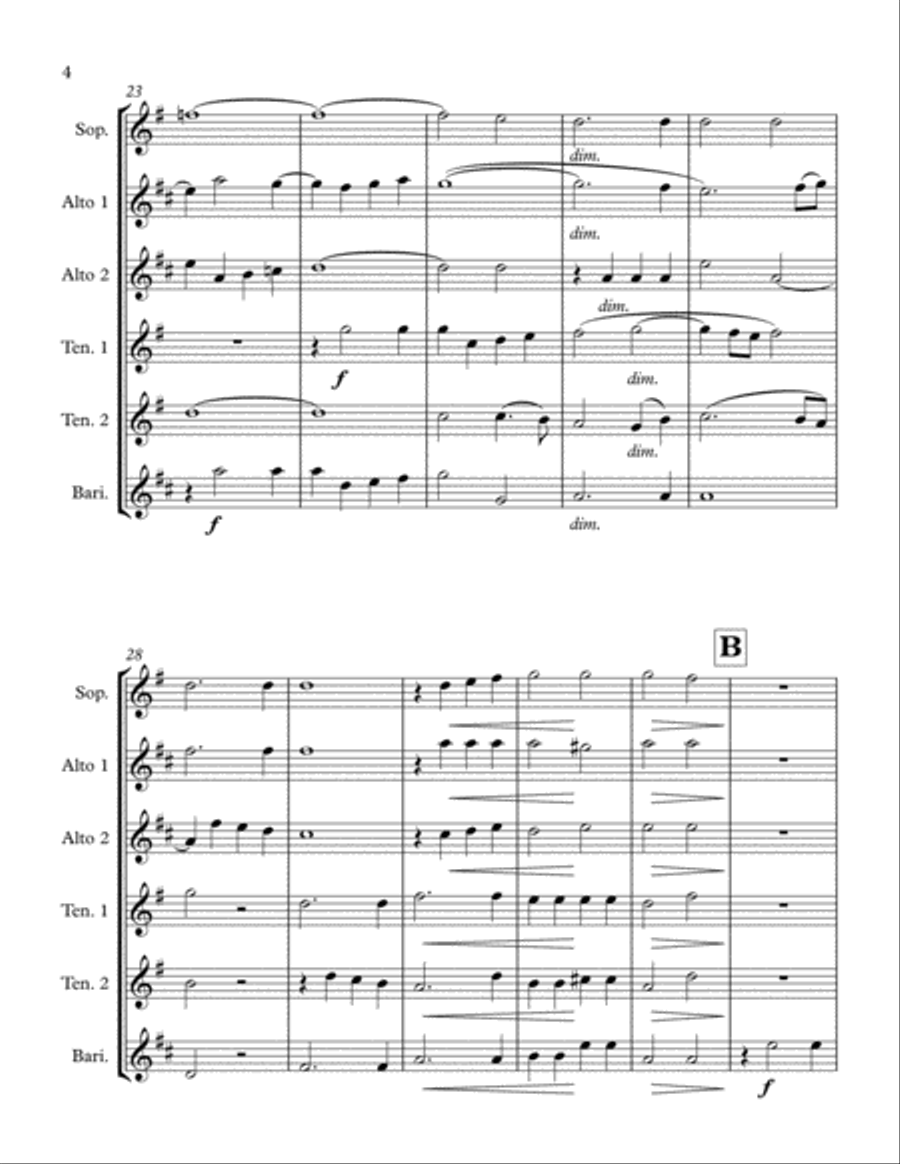 Abendlied for Saxophone Sextet (SAATTB) Woodwind Quartet scores gallery preview page 4