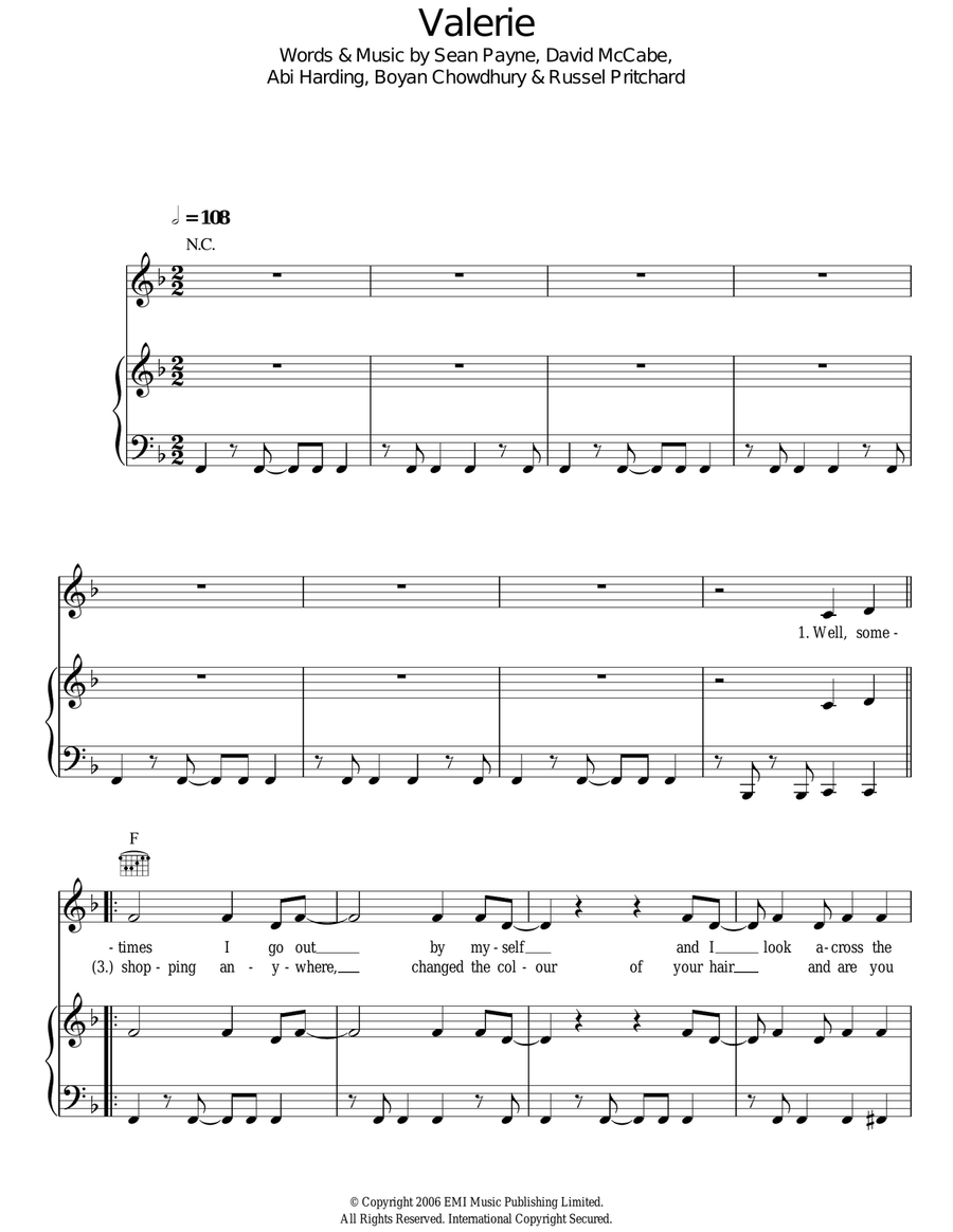 Valerie Acoustic Guitar scores gallery preview page 1