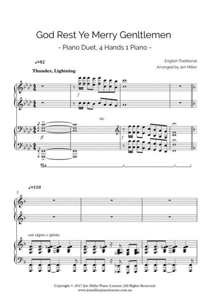 "God Rest Ye Merry Gentlemen" Piano Duet, 4 Hands 1 Piano image number null