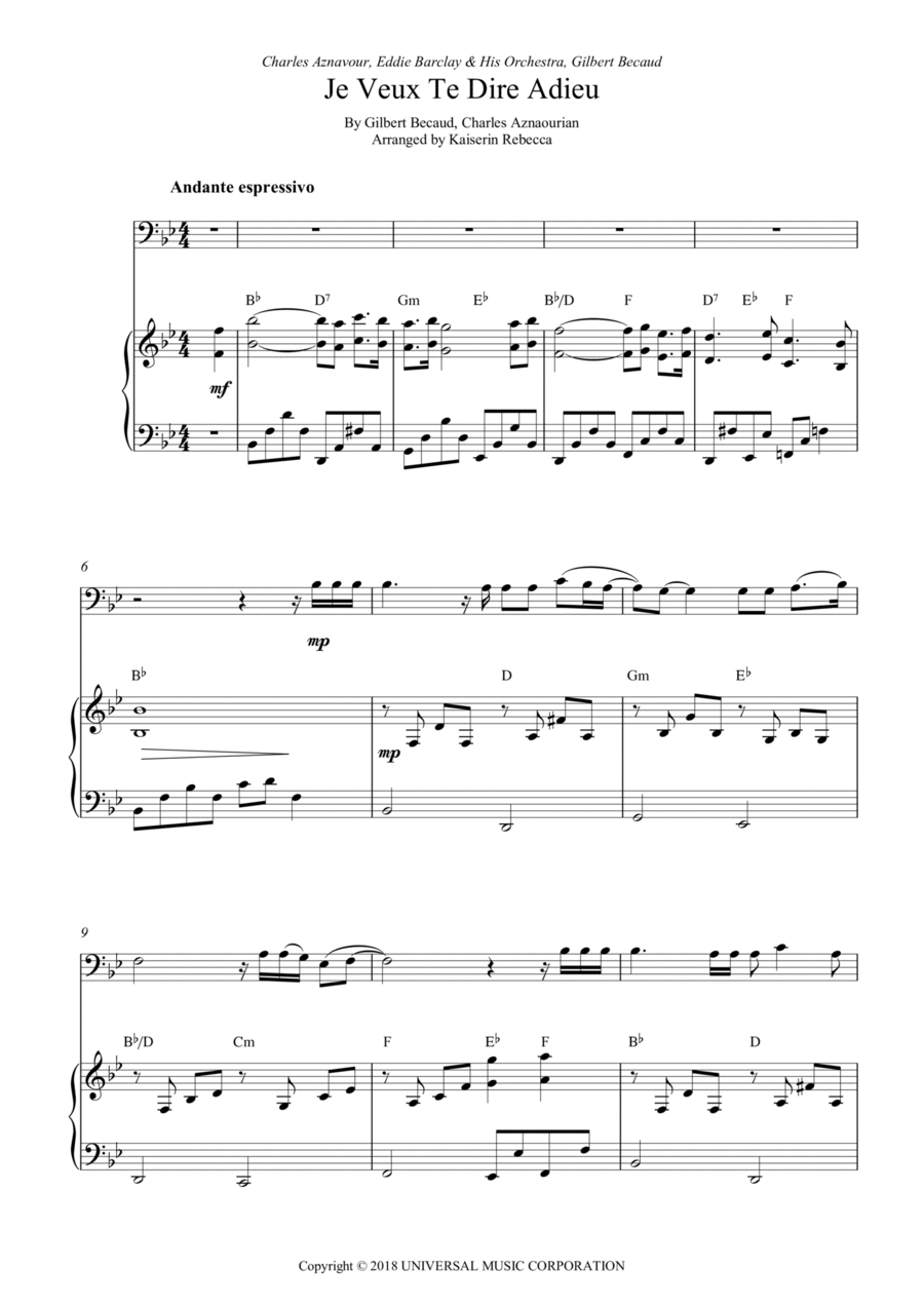 Je Veux Te Dire Adieu Je Veux Te Dire Adieu Bassoon scores gallery preview page 1