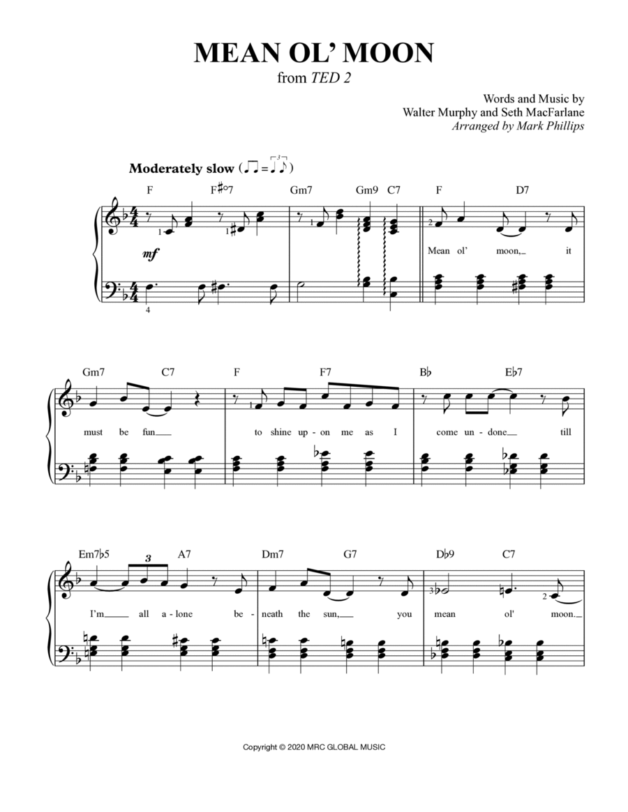 Mean Ol' Moon Easy Piano scores gallery preview page 1