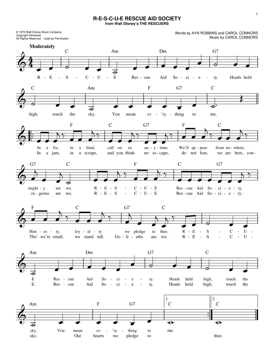 R-E-S-C-U-E Rescue Aid Society Piano scores gallery preview page 1