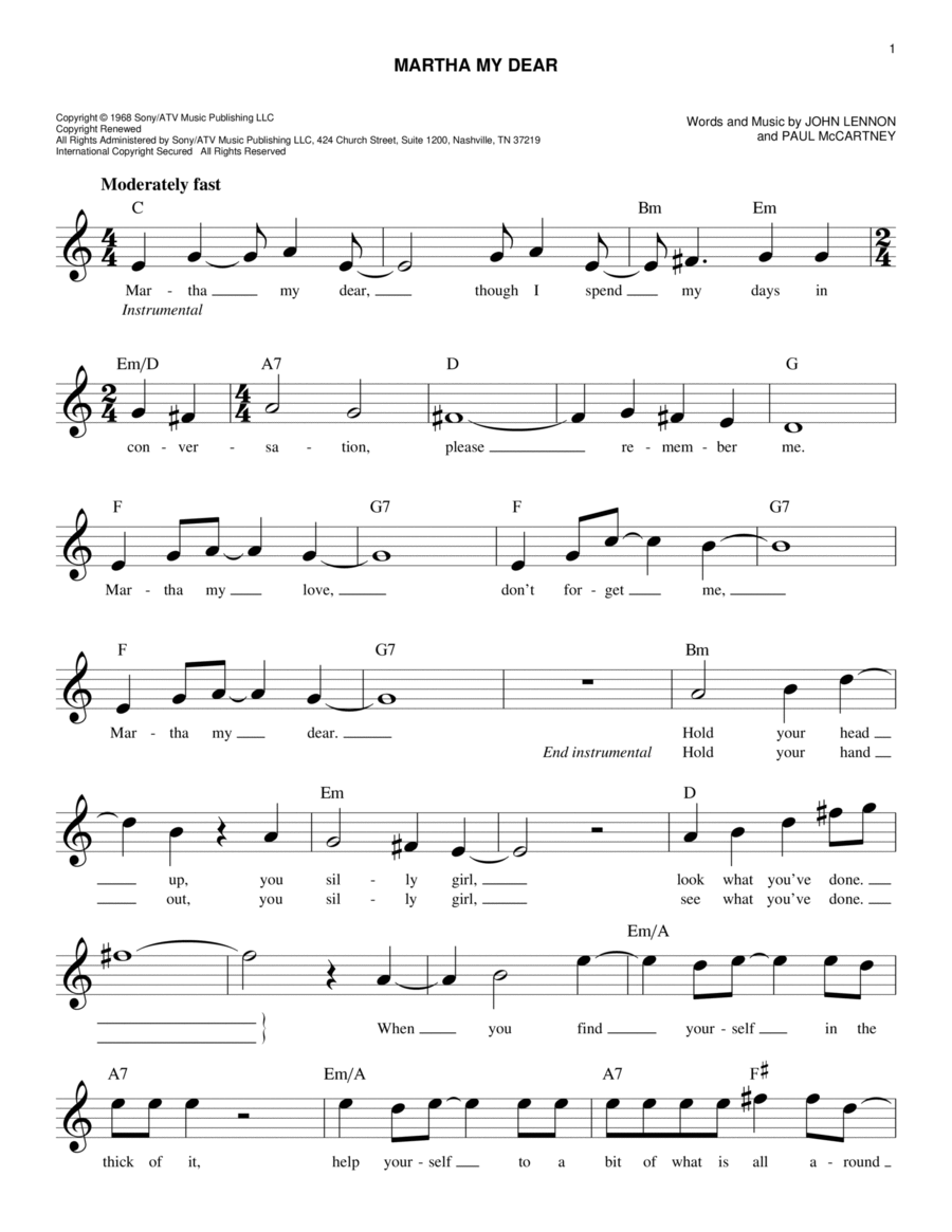 Martha My Dear Piano scores gallery preview page 1